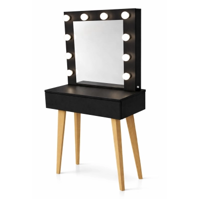 Toaletka z lustrem  "LENA BLACK "mat, 75cm, bukowe nóżki